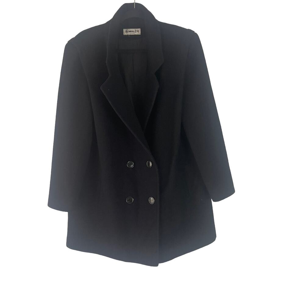 Herman Kay Vintage 90s Plus Size 14W Black Wool Blend Double Breasted Jacket